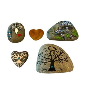 Hand-Painted Decorative Stones Set- Beautiful Designs- 5 total